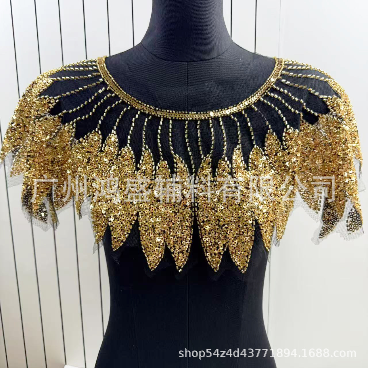 新款现货跨境纯色亮片刺绣前后连体披肩假领婚纱服装重工绣花装饰