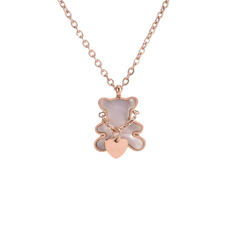 Necklace and bracelet stainless steel, chain, cute set, jewelry heart-shaped, wholesale, with little bears