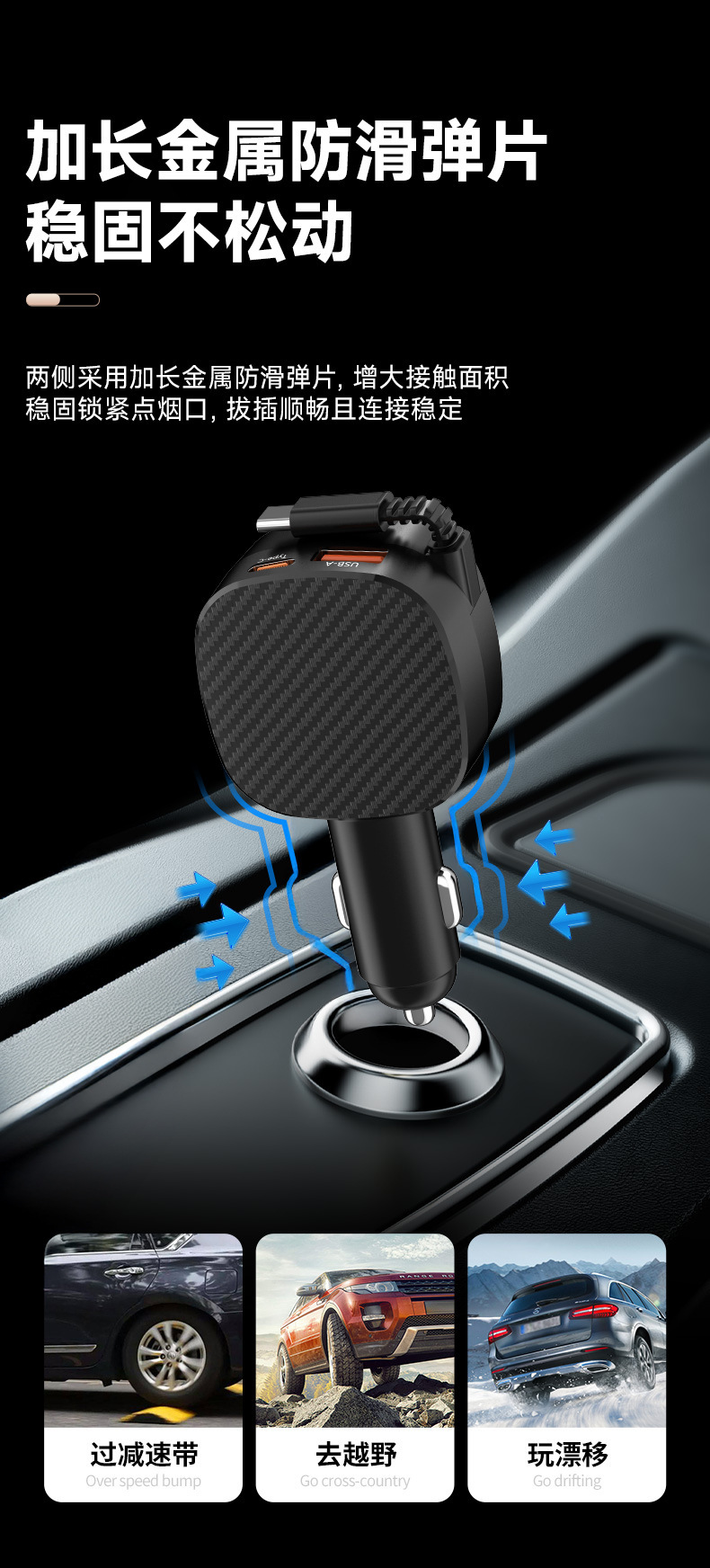 Zuzg Comes with a Retractable Cable Car Charger Suitable for Huawei and Xiaomi Full-Protocol Super Fast Charging Car Chargers