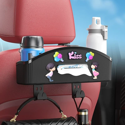 Multifunctional Water Cup Holder Car — Car tissue box/set - love-men-and-women-car-chair-back-tissue-storage-black