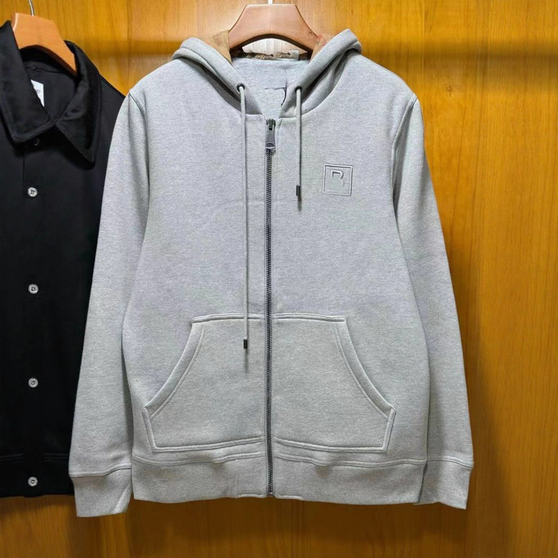 内里双层布加厚方框B绣花男士连帽开衫拉链卫衣men hoody|undefined
