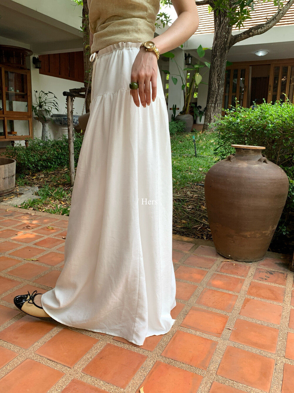 Quần culottes nữ ống rộng cạp cao thiết kế dây rút eo — màu đen, trắng ngà, màu mơ chi tiết 26