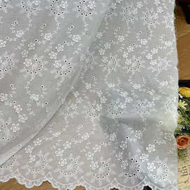 外贸批发水溶棉布刺绣全棉面料 双边定位雕孔镂空连衣裙绣花面料