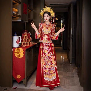 Xiuhe Wedding Dress 2025 New Velvet Bridal Gown Slimming Dragon and Phoenix Chinese Style Wedding Outfit Fashionable and Elegant for Autumn