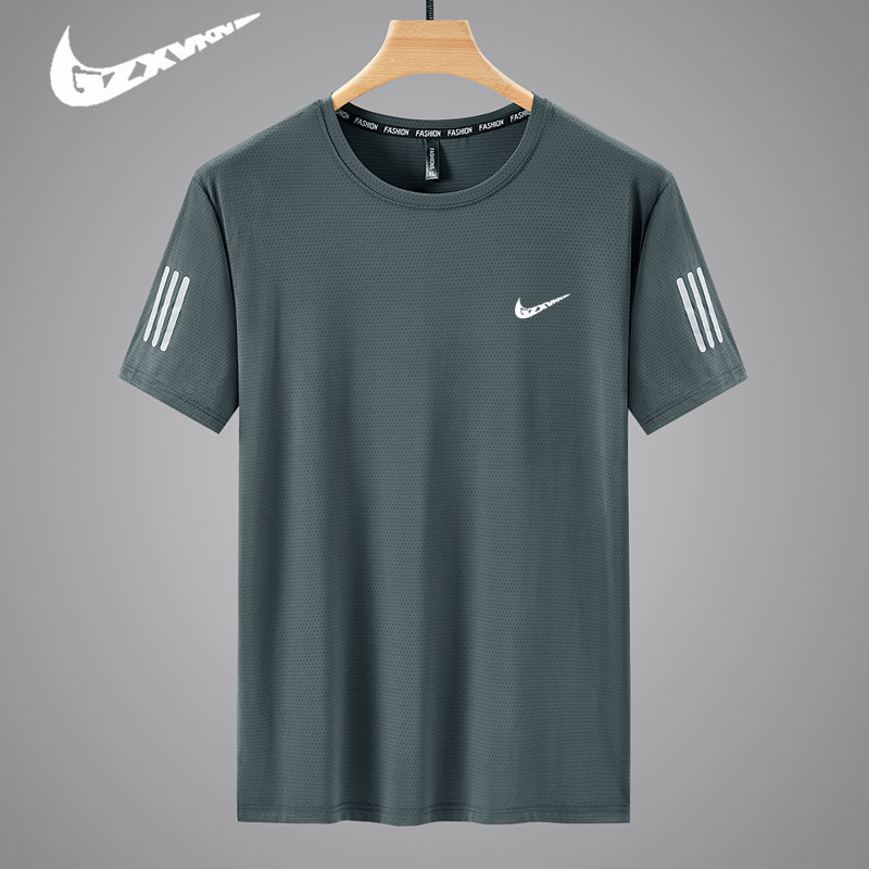 Ice Silk Quick-Drying T-Shirt, Thin Sports Top, Summer Loose-Fitting Men's Short-Sleeve Shirt, Mature Men's Clothing