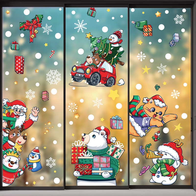 カラークリスマス吊りボール窓貼り2025新年おめでとうクリスマス装飾ガラス静電貼り雪屋雪花シール|undefined