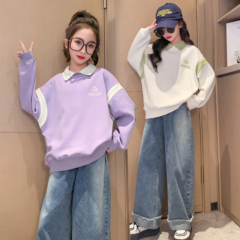 Children's clothing girls in 2024 new item, Zhongda fashionable baseball jacket, autumn children's Polo collar_voghion.com