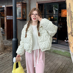 短款小碎花羽绒棉服女2025冬季新款宽松棉衣加厚面包服棉袄厚外套