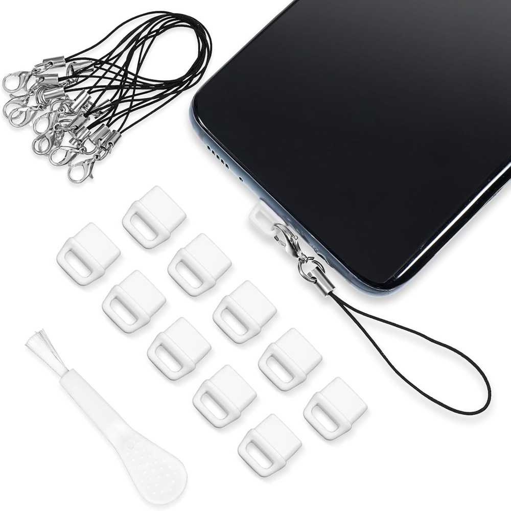 Telefon Toz Koruma Tıpası Seti USB C Toz Koruma Tıpası Kapağı, Askı İpi ve Temizleme Fırçası Seti Şarj Portu Temizleyici
