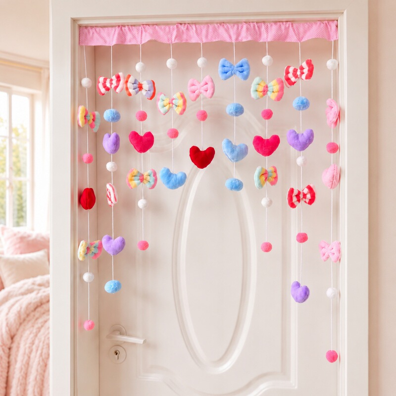 Colorful Butterfly Heart-Shaped No-Punch, Non-Damaging to Walls, Plush Door Curtain with Heart Bow, Star, and Love Heart Pom-Poms, Hanging Curtain for Room Partition Colorful Butterfly Heart-Shaped No-Punch, Non-Damaging to Walls, Plush Door Curtain with Heart Bow, Star, and Love Heart Pom-Poms, Hanging Curtain for Room Partition