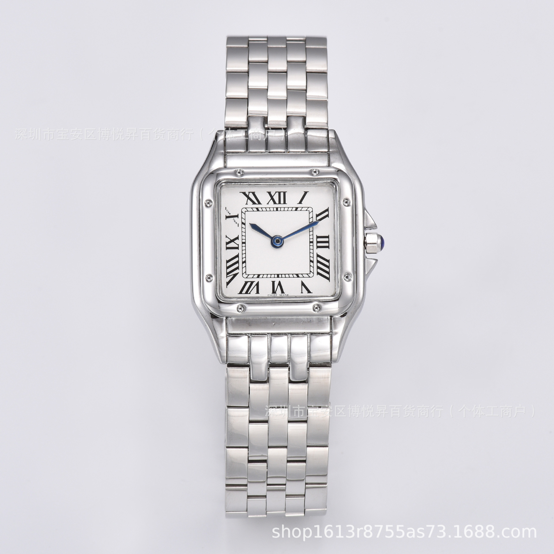 Classic Model Kaka-Cheetah Retro Square Roman Santos Steel Band Tank Swiss Quartz Women's Watch with Advantages