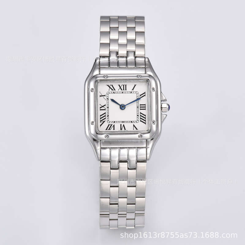 Classic Model Kaka-Cheetah Retro Square Roman Santos Steel Band Tank Swiss Quartz Women's Watch with Advantages Classic Model Kaka-Cheetah Retro Square Roman Santos Steel Band Tank Swiss Quartz Women's Watch with Advantages