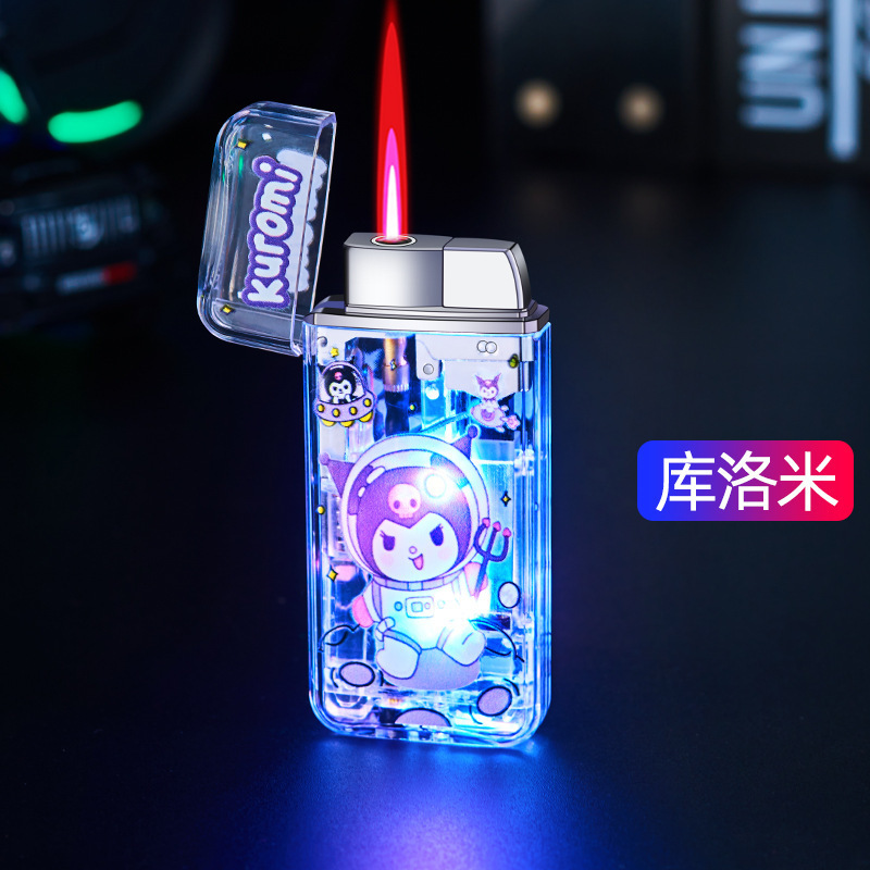 ZO8815-1新款LED彩灯卡通防风打火机 塑料可视气仓充气点烟器批发|undefined