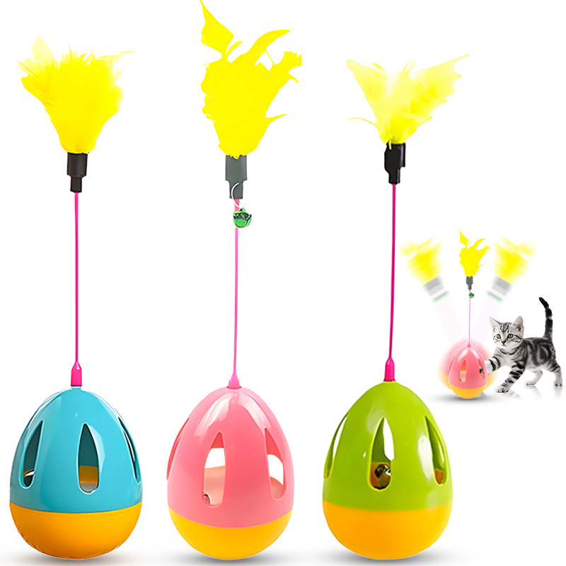 Popular vaso de plumas para gatos con campana para aliviar el aburrimiento, comida lenta, juguete para gatos, gatos domésticos