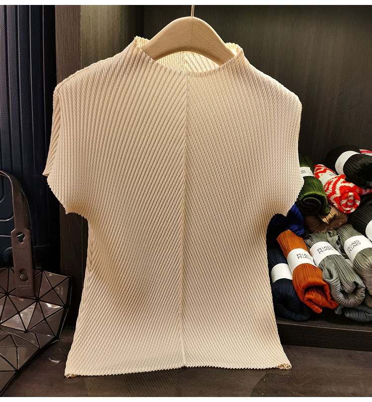 Áo cổ đứng xếp li vảy rồng tay ngắn nữ cao cấp đa năng — Màu đen, Màu đỏ hoa hồng, Màu hồng, Màu xanh lá chi tiết 9