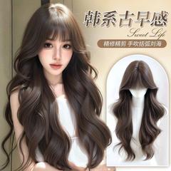 假发头套女仿真人发丝无痕仿真头皮齐刘榛果灰棕大波浪长卷全发套