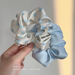 韓国風ブルー水玉リボンヘアゴム女性用、高級怠惰なスタイルのヘアロープ、ポニーテールヘッドロープ、ゴムバンド
