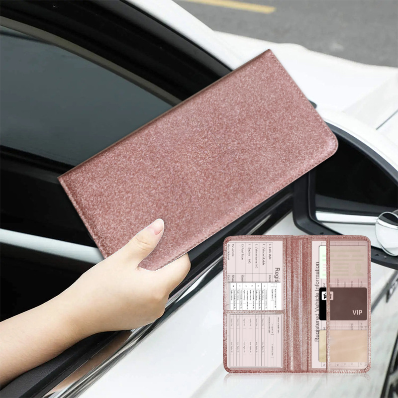 Licencia de conducir de EE.UU. Sequin de cuero certificado de registro de automóviles cartera de polvo de polvo flash seguro archivo cartera protector