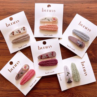 New Simple Fabric Embroidered Plaid Kidsren's Square Water Drop Clip Baby Side Clip Side Clip Bb Clip Hair Clip