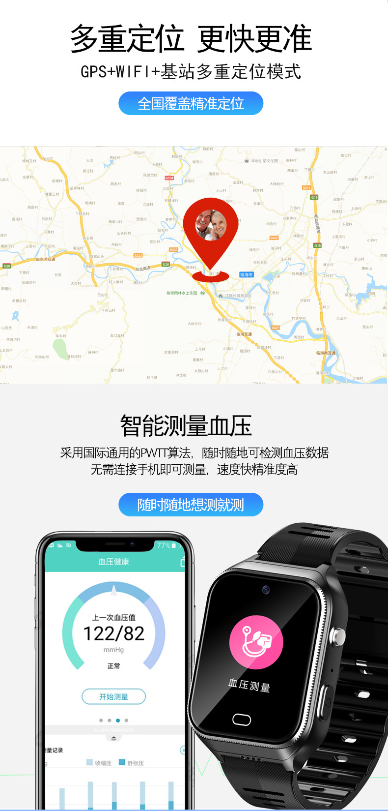 Elderly GPS positioning smartwatch, anti-loss and anti-fall alarm, card-inserting health monitoring smart watch undefined