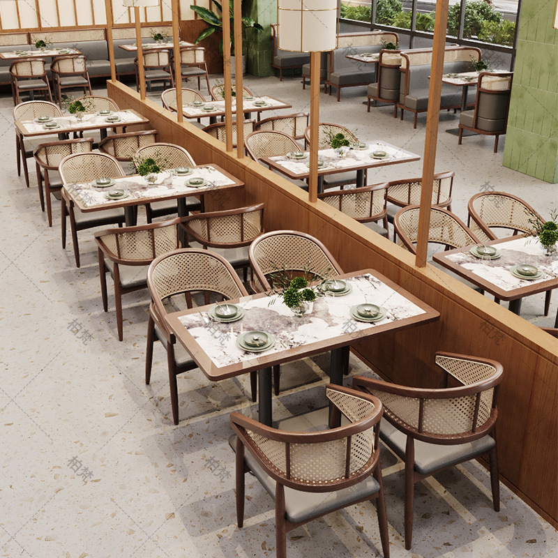 Compuesto de mesa y silla de madera maciza comercial de restaurante de té nórdico, restaurante de fideos industriales, restaurante de café, restaurante de barbacoa