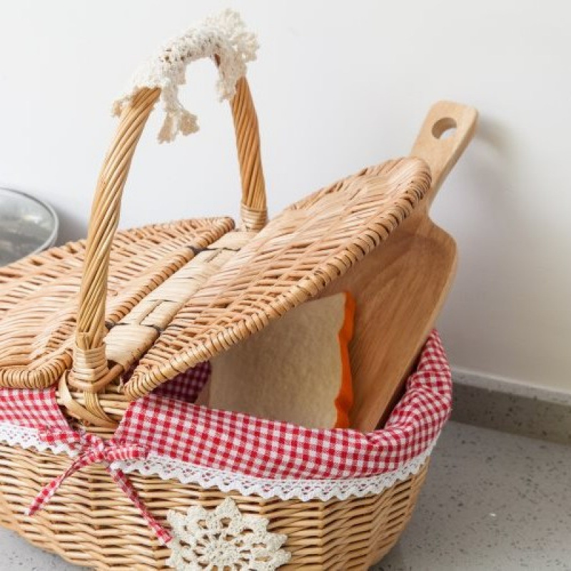 Cestas de bambú de vid de trenzado cestas de picnic cestas de almacenamiento cestas de frutas de trenzado cestas pastorales con cubierta de mesa