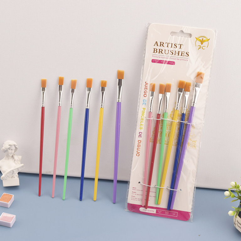 Conjunto de pincel de aceite transfronterizo de cabeza plana 6 pincel conjunto de pincel de palo azul de nylon pincel de pintura de arte para niños 577 - 6