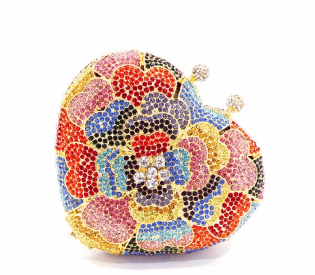 * Nuevo amor flor de diamantes bolsa de cena en forma de corazón de melocotón caja dura de diamantes de mano europea y americana bolsa de diamantes de mujer Clutch