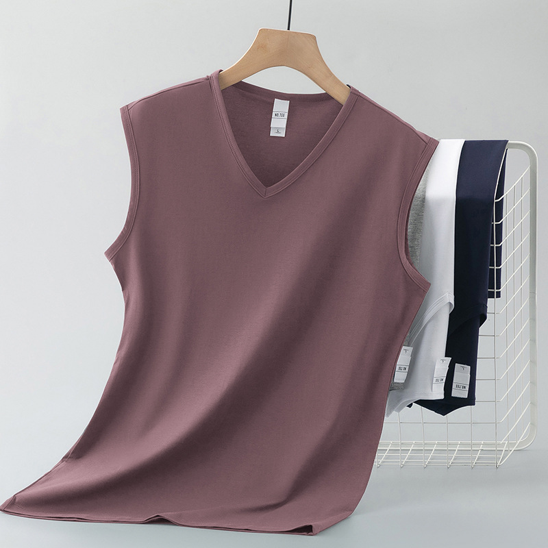 モーダルコットンベストメンズ夏フィットネススポーツベストアイスシルククール速乾抗菌防ダニVネックノースリーブTシャツ