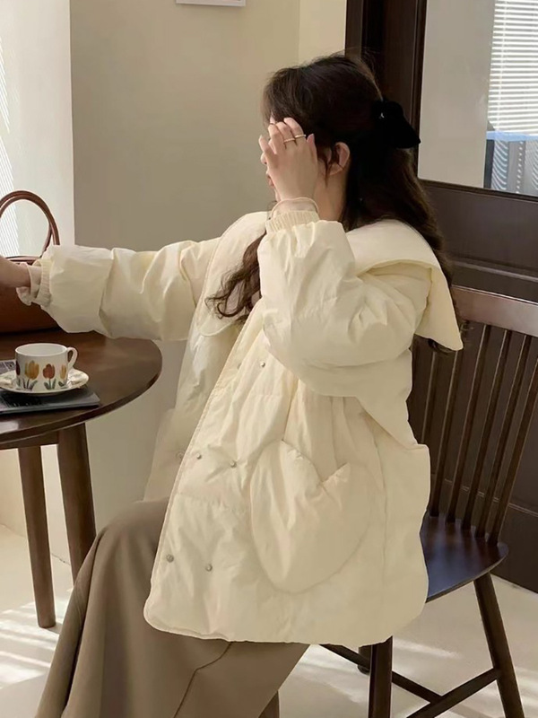 圣诞红大翻领羽绒服女2025冬季甜美爱心压胶保暖小个子白鸭绒外套|undefined