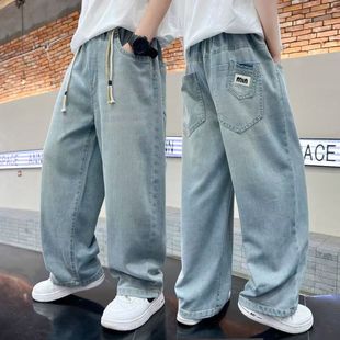 New Boys' Jeans Summer Versatile Medium and Large Boys Lightweight Breathable Children's Casual Loose Anti-Mosquito Pants Trendy