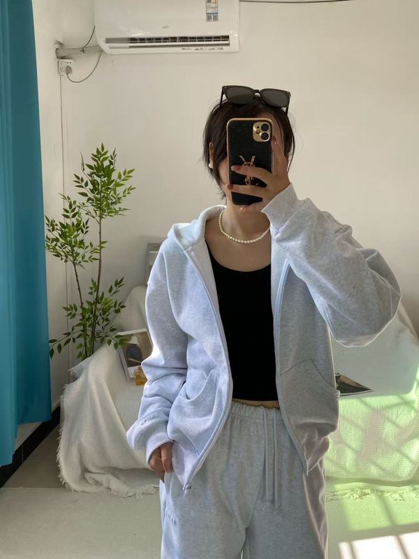 skims卡戴珊粉色休闲运动服外套时尚慵懒风拉链连帽薄绒外套卫衣|undefined