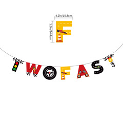 跨境賽車主題派對裝飾生日拉旗TWO FAST紙質格子字母橫幅批發