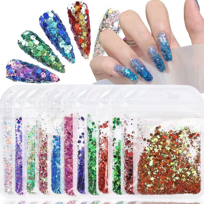 Net red dopamine aurora phantom glitter glitter size mixed burst nail DIY embellishment decorations wholesale