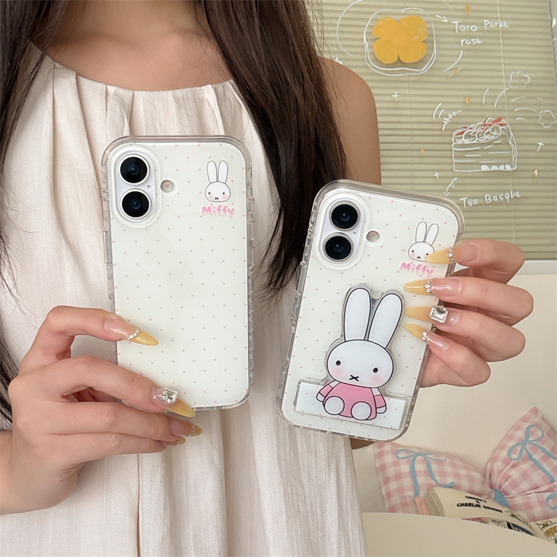 韩风ins波点兔子翻盖镜面适用iPhone16苹果15ProMax/14手机壳少女|undefined