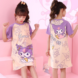 Children's Pajamas Women's Spring and Autumn Summer Short-sleeved Nightgown Girl's Princess Kuromi Middle and Big Girl's Home Air-conditioning Clothes