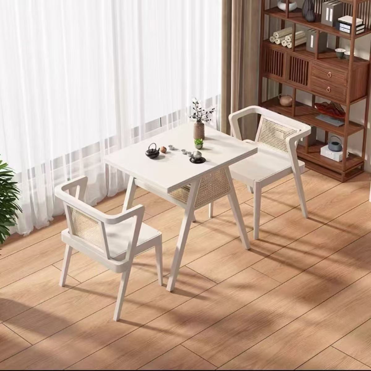 [고무나무] 원목 발코니 소형 티 테이블 3종 세트 - 화이트