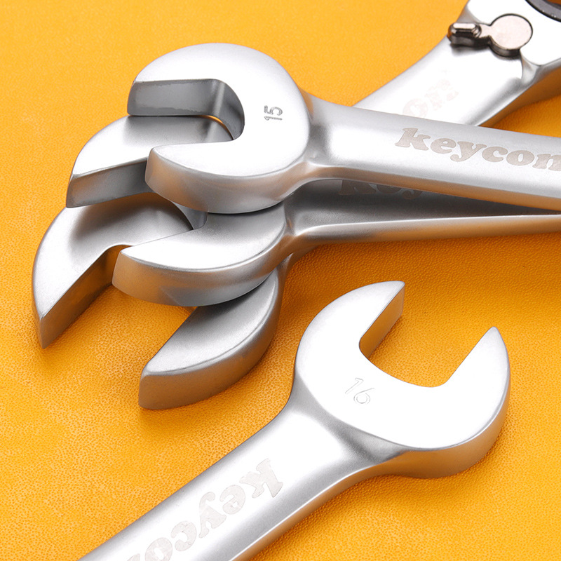 Keycon KineMaster Short Handle Dual-Direction Adjustable Two-in-One Ratchet Wrench Set, Open-ended and Spline, 8-19mm