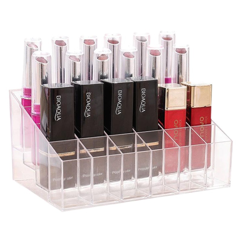 24 rejilla transparente lápiz labial organizador de almacenamiento caja de plástico lápiz labial de escritorio soporte de exhibición cosméticos productos de cuidado de la piel caja de almacenamiento