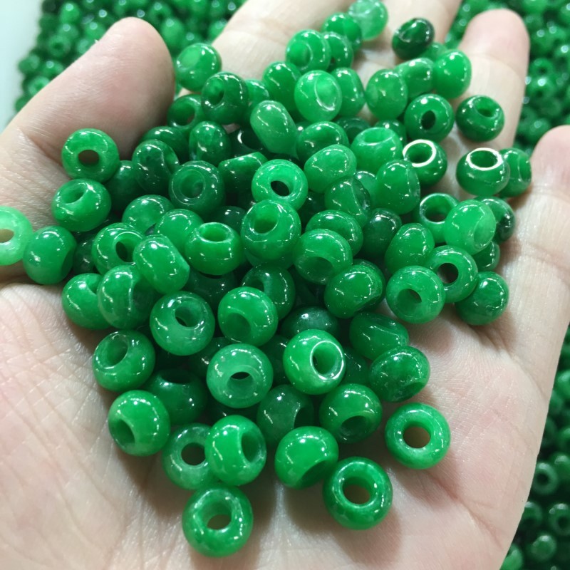 翡翠干青环全绿加厚玉环铁龙生祖母绿散珠算盘珠diy面包圈隔片