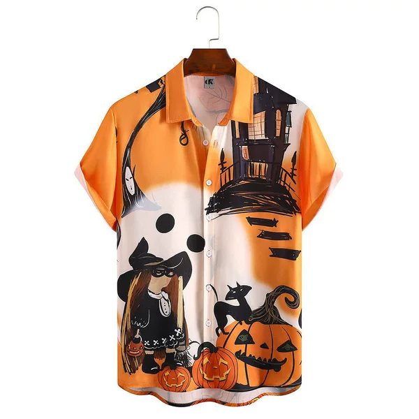 European and American 2026 Cross-Border Foreign Trade Exclusive Hot-Selling New Halloween Men's Shirts, Fashionable Lapel Cardigan Tops