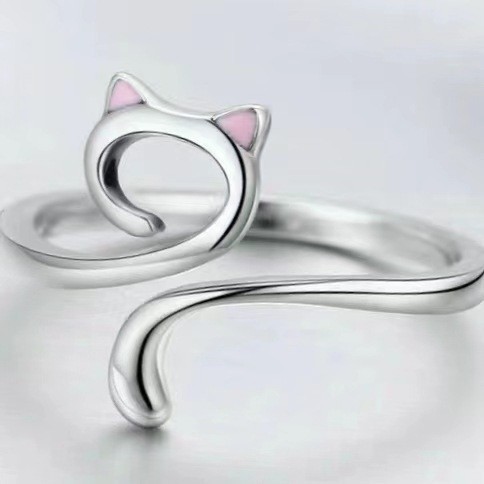 Cat Ring Fresh Cut Out Simple Oil Dripping Cat Open Ring Ins Style Japanese and Korean Style Student Jewelry Wholesale