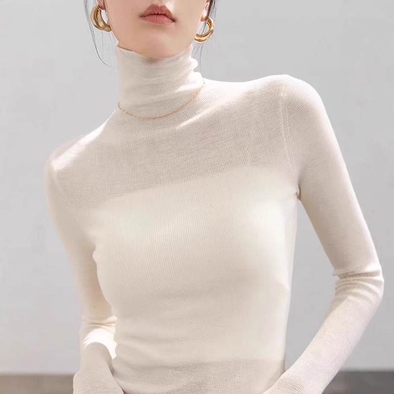 Real 18 Stitches! Fine-Spun Yangtze Yarn Wool Women's Pile-Neck Sweater Thin Tight-Fitting Knitted Bottoming Shirt Real 18 Stitches! Fine-Spun Yangtze Yarn Wool Women's Pile-Neck Sweater Thin Tight-Fitting Knitted Bottoming Shirt