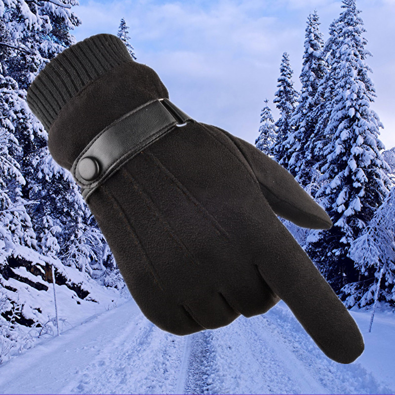 Winter outdoor sports windproof suede gloves for cycling and driving, touch screen plus velvet and thickened warm gloves