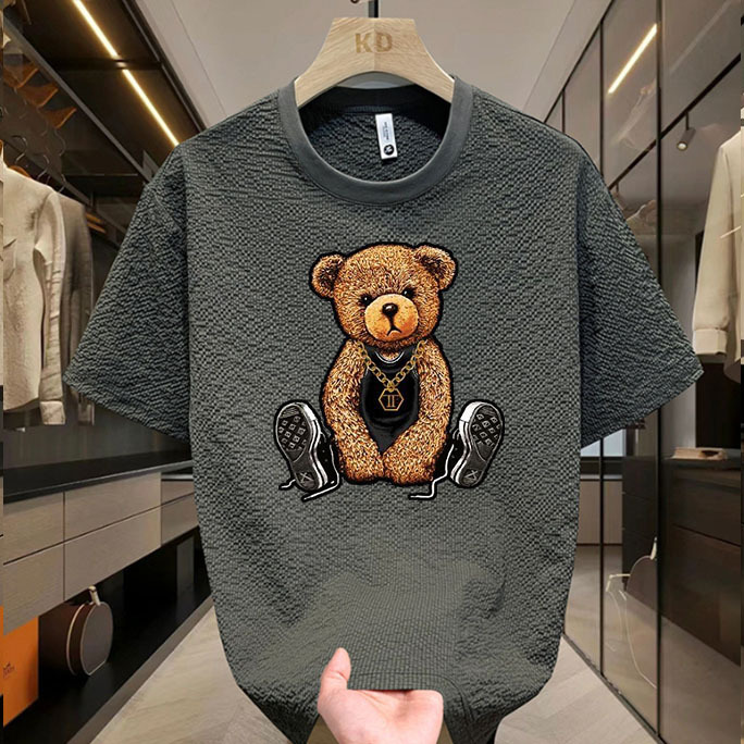 Men's Popular Seersucker Fabric Printed T-Shirt Crocodile Print Pattern Pullover