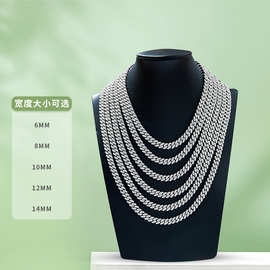 8mm超宽欧美嘻哈古巴链S925银镶莫桑石男士中性培育钻石项链跨境