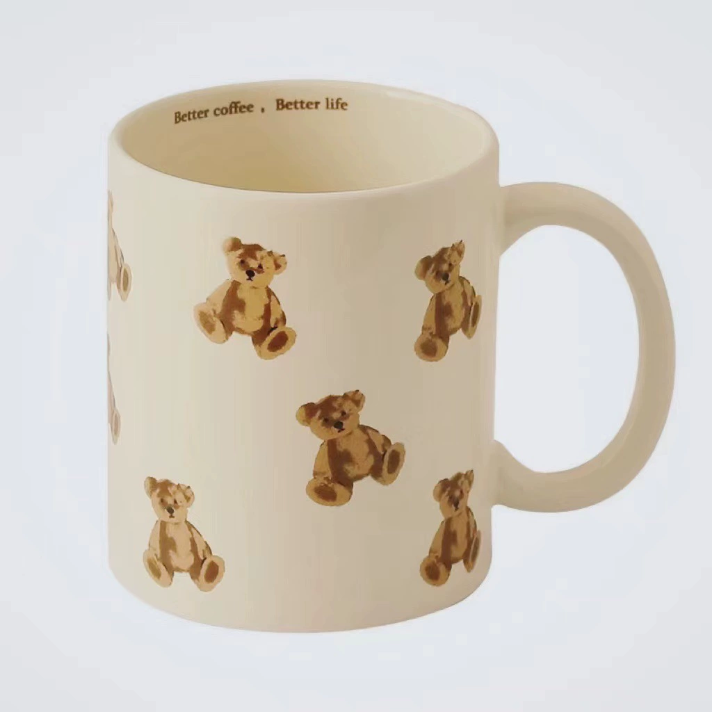 Ceramic Mug, 350 ml Bear Print — Couple Breakfast Coffee Cup, Gift-Ready