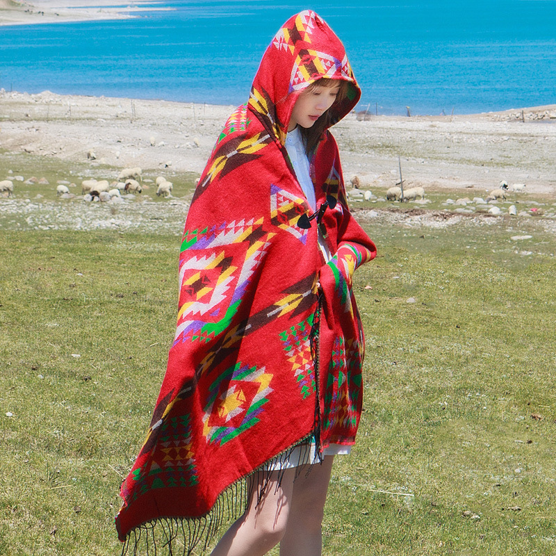 Yunnan Xinjiang turismo de fotografía capa de calor protector solar estilo nacional chaleón sombrero capa bufandas de pastizales de Qinghai