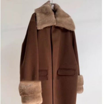 今年流行高级感超好看中长款棕色毛领双面羊绒大衣外套Z131613