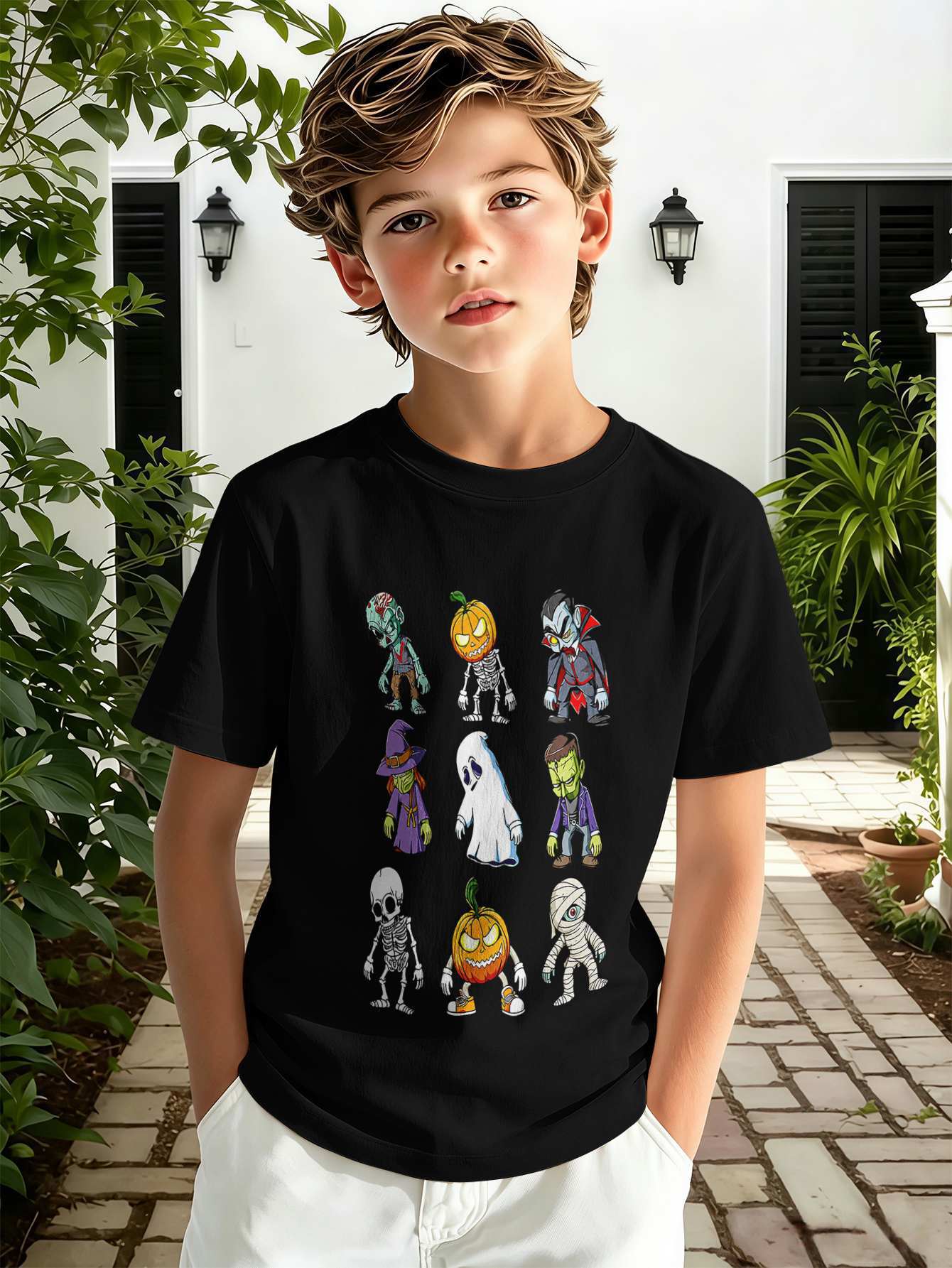 T-shirt pour garçon avec imprimé texte 3d haut décontracté rose_voghion.com
